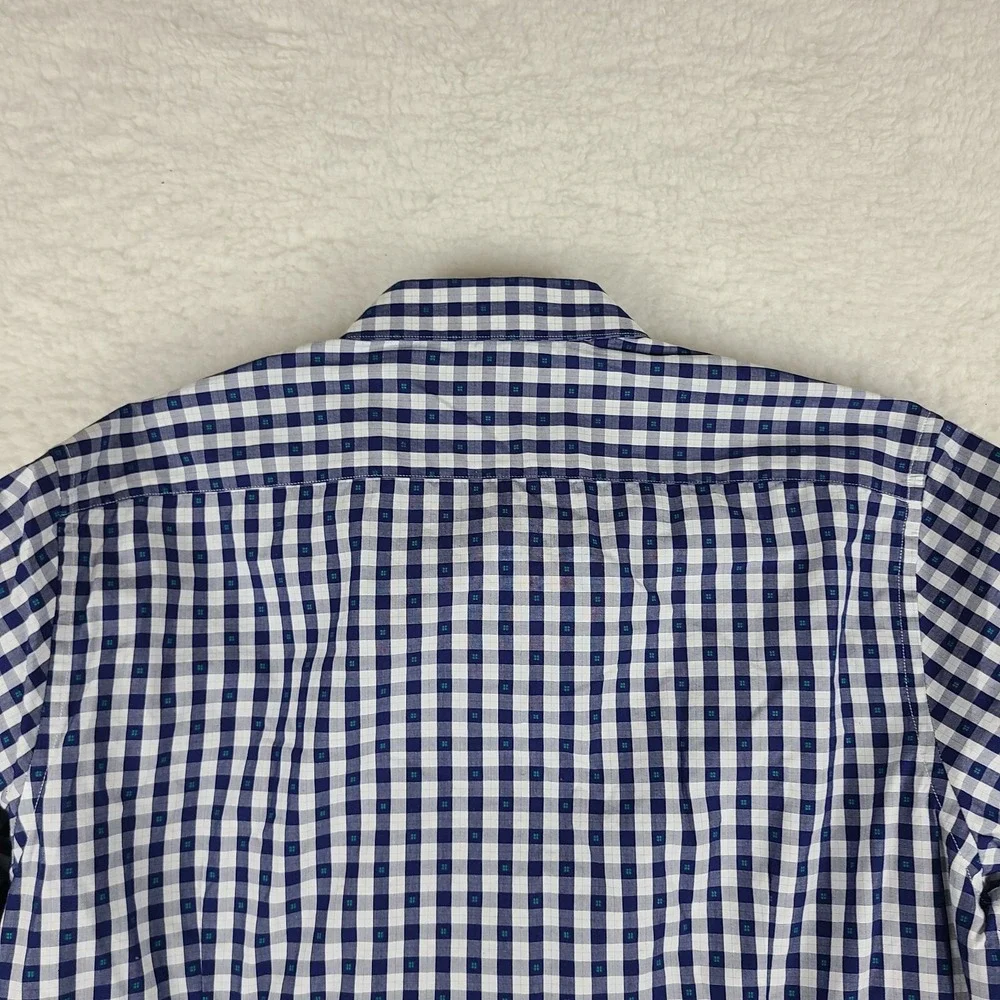 Banana Republic Shirt Mens XL Blue Navy Plaid Non Iron Slim Fit Dress‎ Button Up